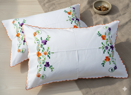 Chikonwala Hand-Embroidered Floral Pillow Cover Set– Set of 2