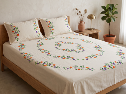 Chikonwala's Hand Embroidered Floral Design Bedsheet