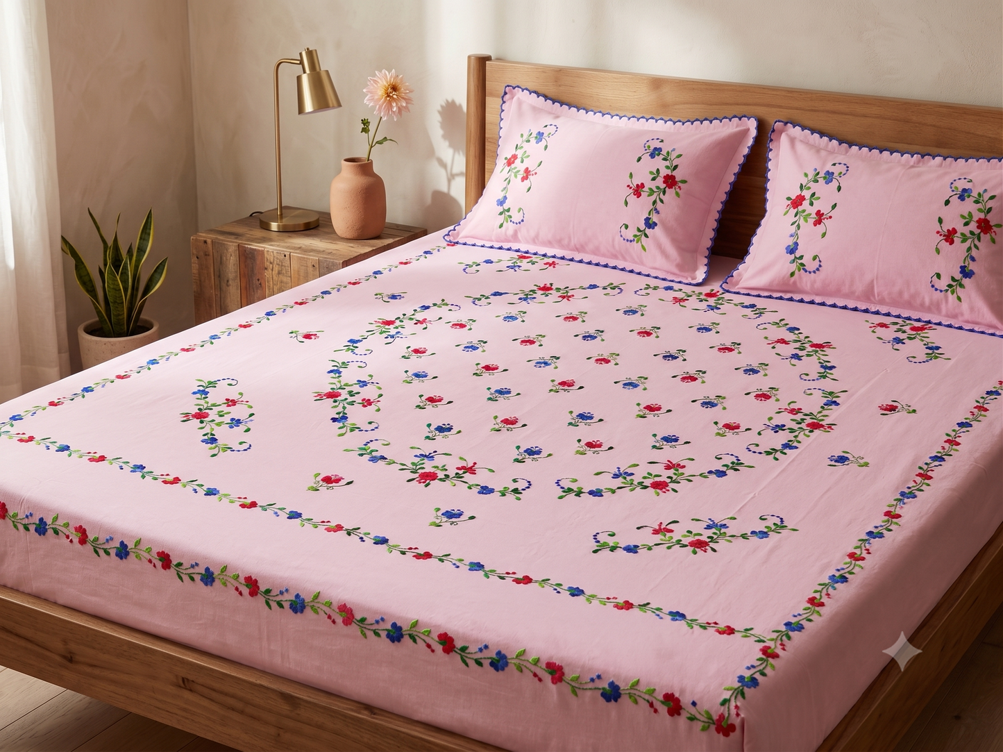 Chikonwala's Hand Embroidered Floral Design Bedsheet