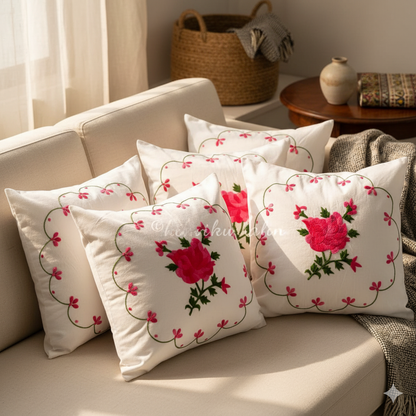 Hand Embroidered Cotton Cushion Covers (Set of 5)