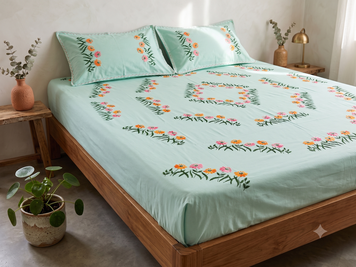 Chikonwala's Hand Embroidered Floral Design Bedsheet