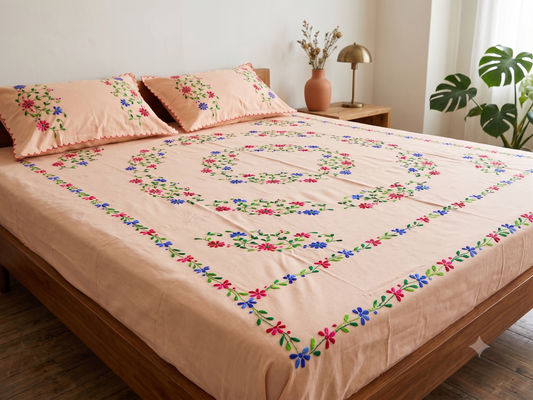 Chikonwala's Hand Embroidered Floral Design Bedsheet