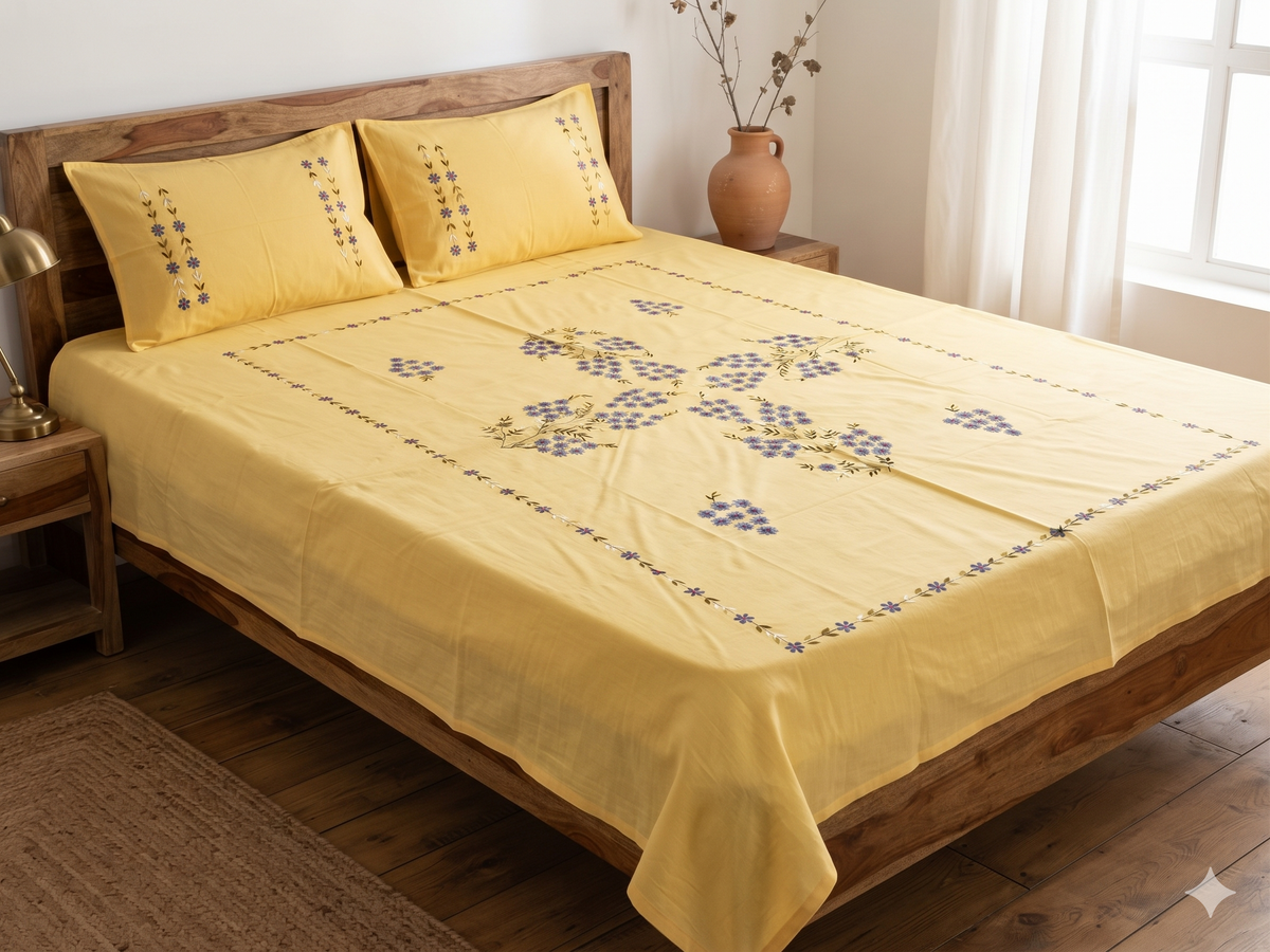 Chikonwala's Hand Embroidered Floral Design Bedsheet