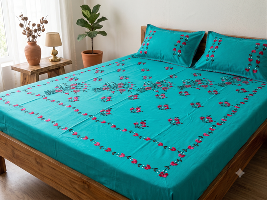 Chikonwala's Hand Embroidered Floral Design Bedsheet