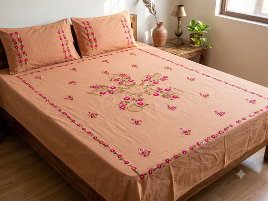 Chikonwala's Hand Embroidered Floral Design Bedsheet