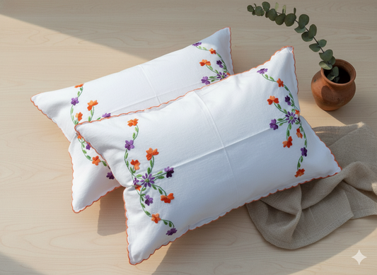 Chikonwala Hand-Embroidered Floral Pillow Cover Set– Set of 2
