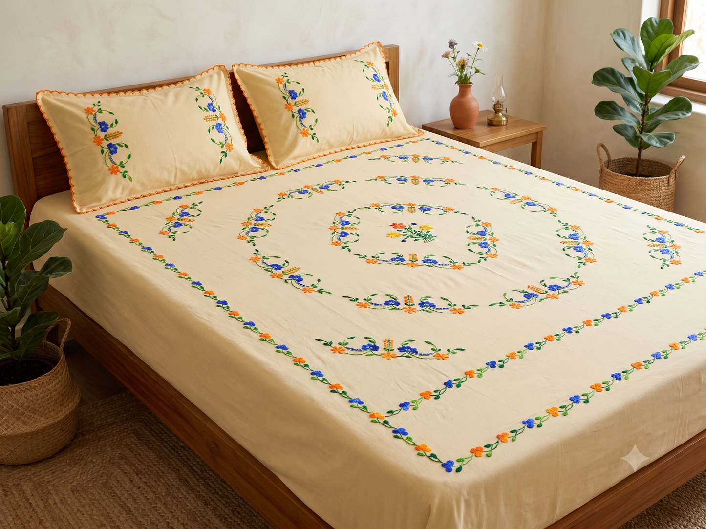Chikonwala's Hand Embroidered Floral Design Bedsheet