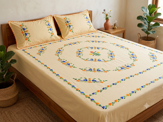 Chikonwala's Hand Embroidered Floral Design Bedsheet