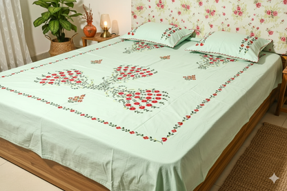 Chikonwala's Hand Embroidered Floral Design Bedsheet
