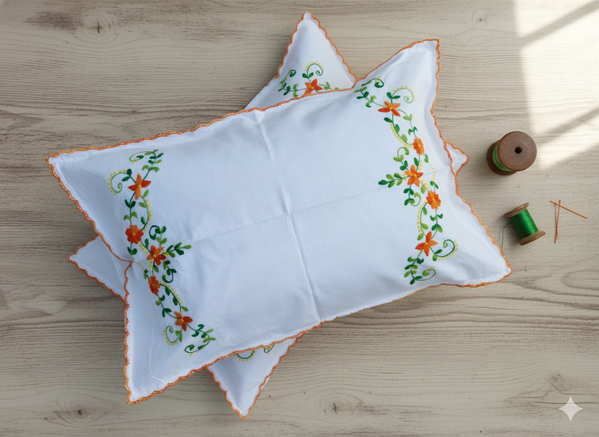Chikonwala Hand-Embroidered Floral Pillow Cover Set– Set of 2