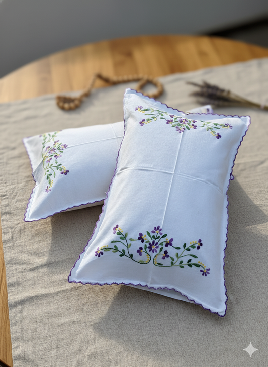 Chikonwala Hand-Embroidered Floral Pillow Cover Set– Set of 2
