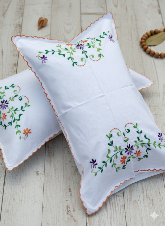 Chikonwala Hand-Embroidered Floral Pillow Cover Set– Set of 2