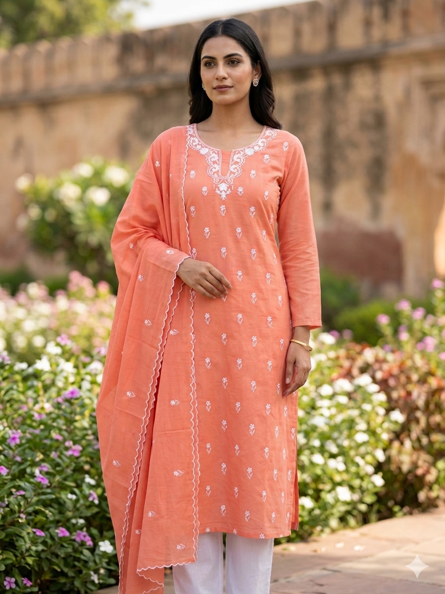 Chikonwala's Exclusive Hand Embroidered Organdy Cotton Dress Material