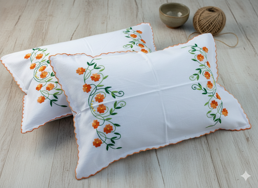 Chikonwala Hand-Embroidered Floral Pillow Cover Set– Set of 2
