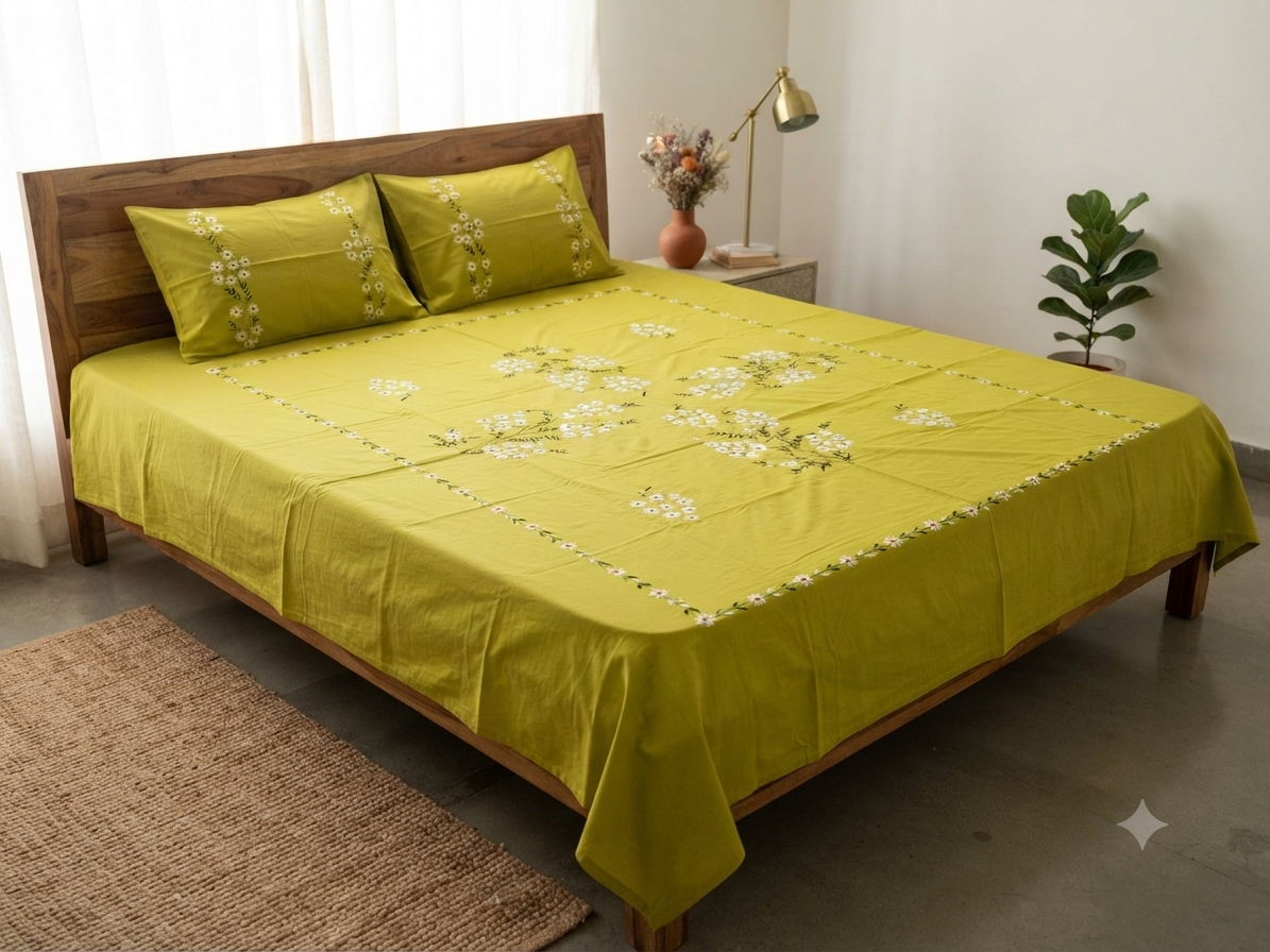 Chikonwala's Hand Embroidered Floral Design Bedsheet