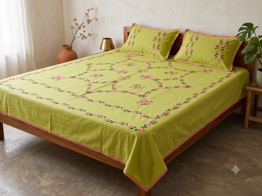 Chikonwala's Hand Embroidered Floral Design Bedsheet