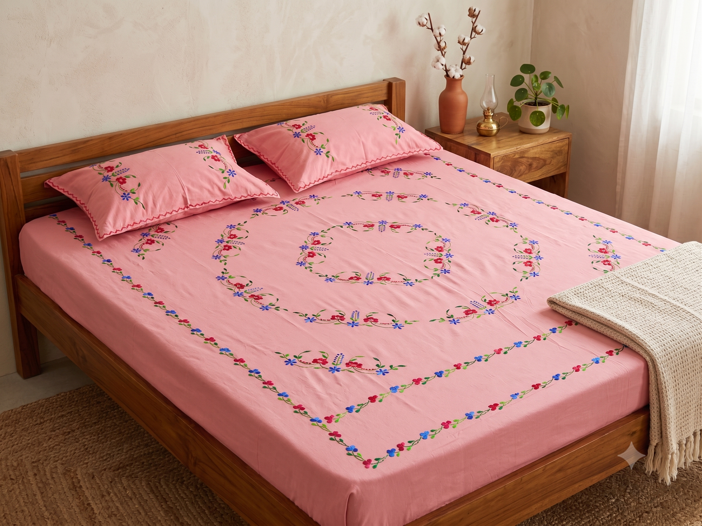 Chikonwala's Hand Embroidered Floral Design Bedsheet