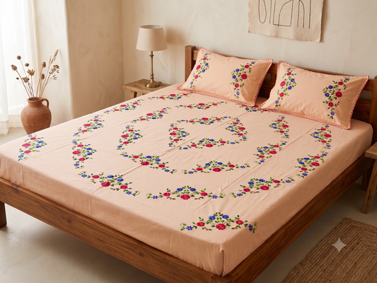 Chikonwala's Hand Embroidered Floral Design Bedsheet