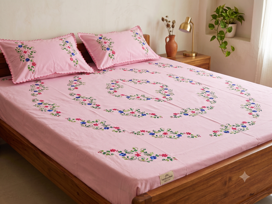 Chikonwala's Hand Embroidered Floral Design Bedsheet