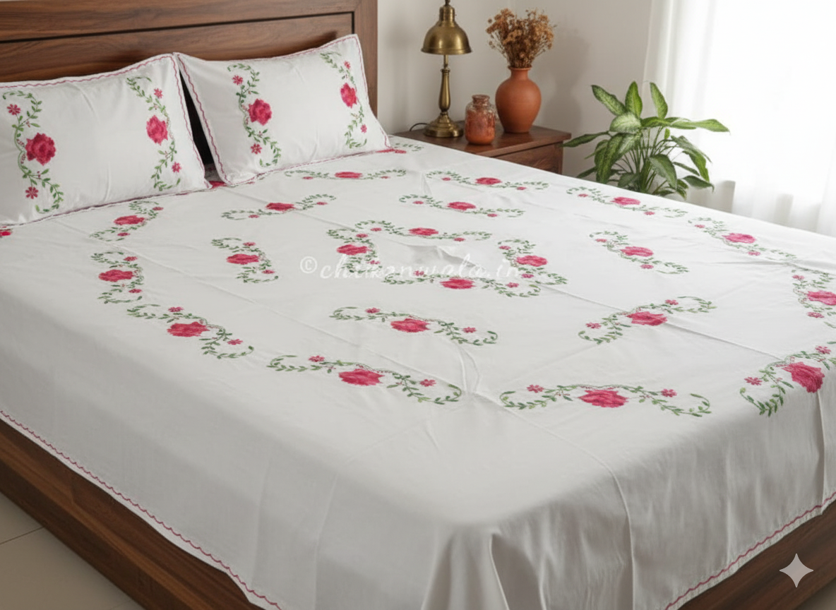 Chikonwala's hand Embroidered Floral Design Bedsheet