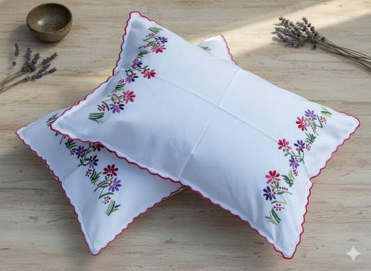 Chikonwala Hand-Embroidered Floral Pillow Cover Set– Set of 2