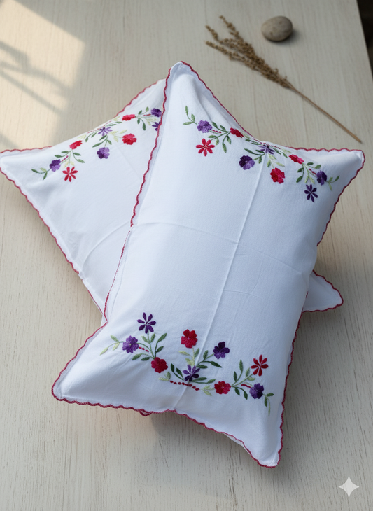 Chikonwala Hand-Embroidered Floral Pillow Cover Set– Set of 2