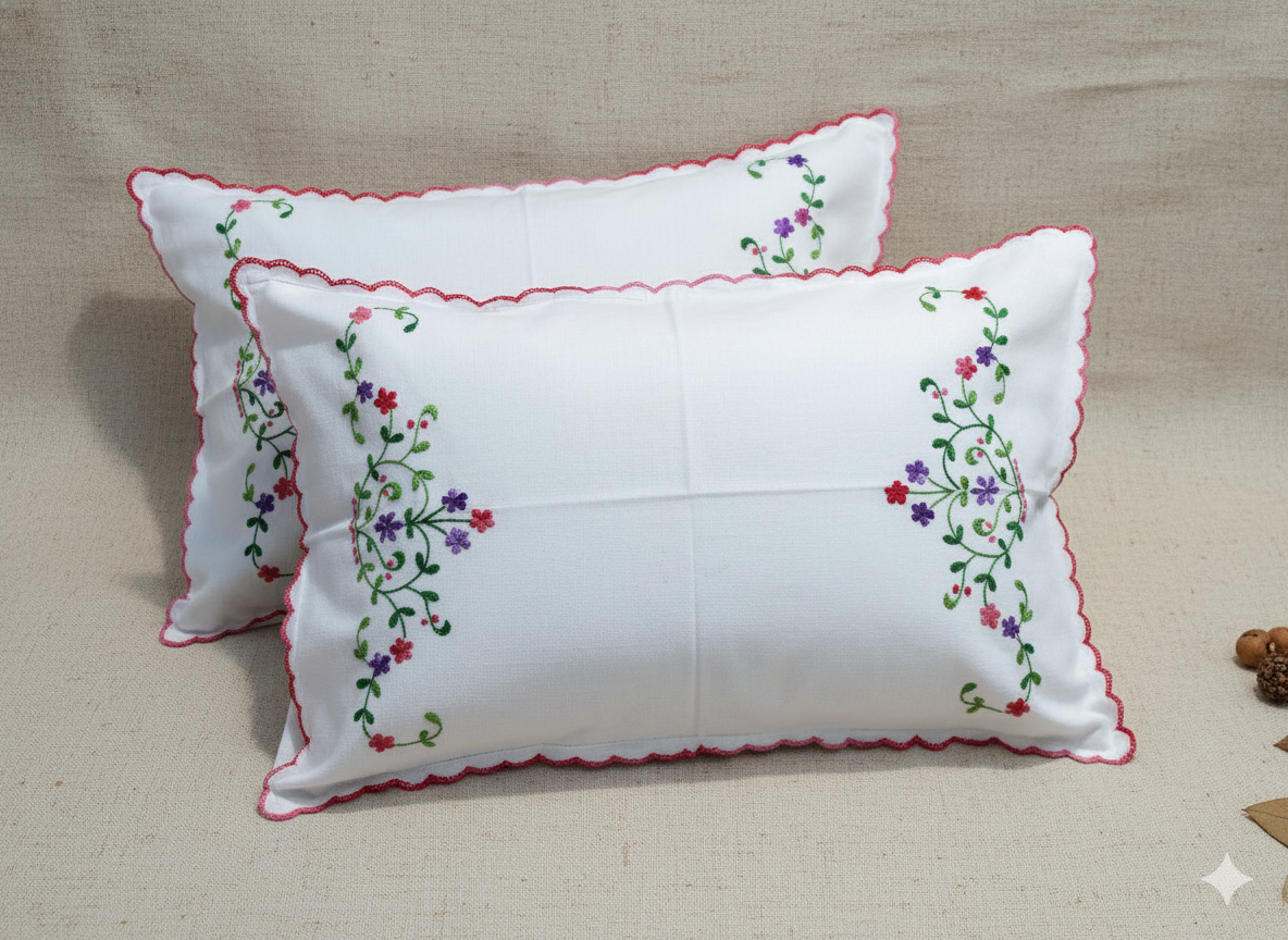 Chikonwala Hand-Embroidered Floral Pillow Cover Set– Set of 2