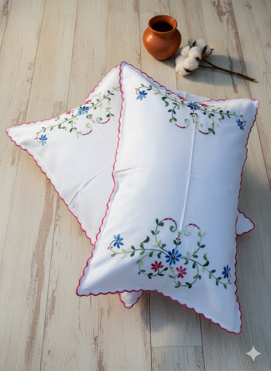 Chikonwala Hand-Embroidered Floral Pillow Cover Set– Set of 2