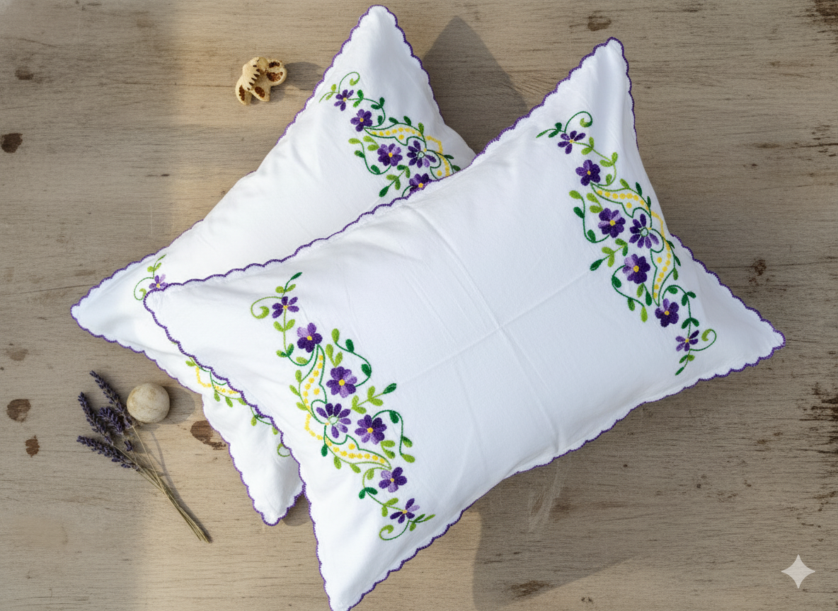 Chikonwala Hand-Embroidered Floral Pillow Cover Set– Set of 2