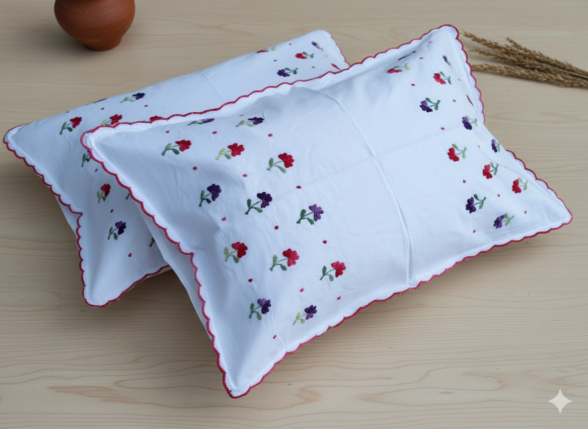 Chikonwala Hand-Embroidered Floral Pillow Cover Set– Set of 2
