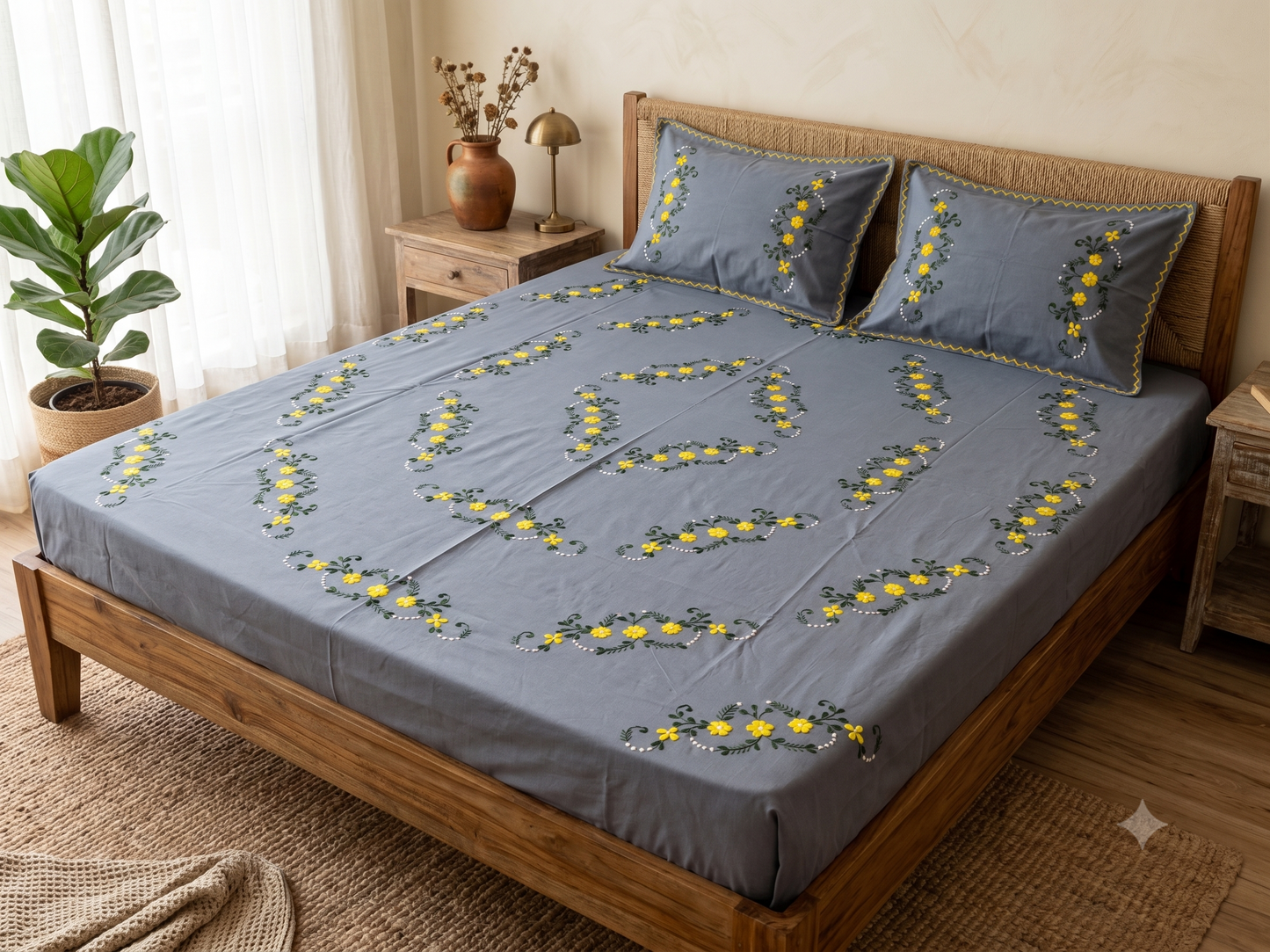 Chikonwala's Hand Embroidered Floral Design Bedsheet