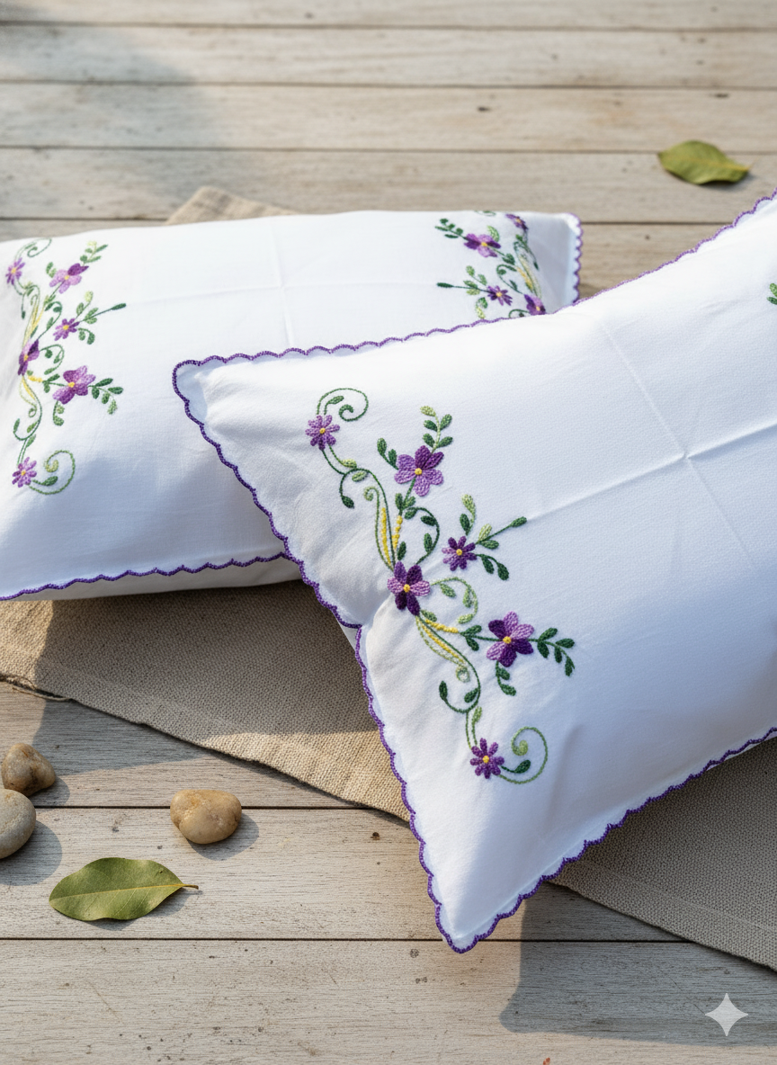 Chikonwala Hand-Embroidered Floral Pillow Cover Set– Set of 2