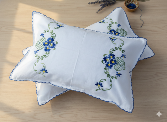 Chikonwala Hand-Embroidered Floral Pillow Cover Set– Set of 2