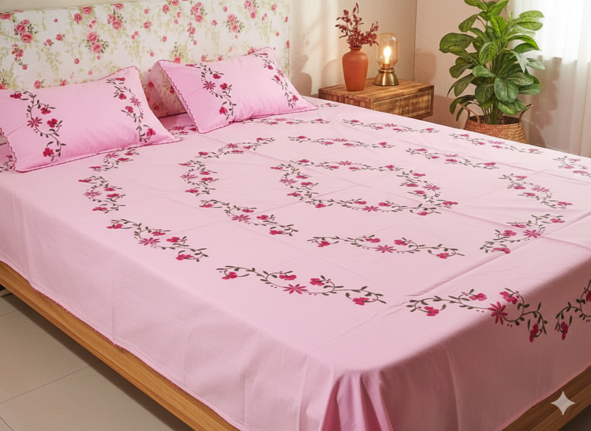 Chikonwala's Hand Embroidered Floral Design Bedsheet