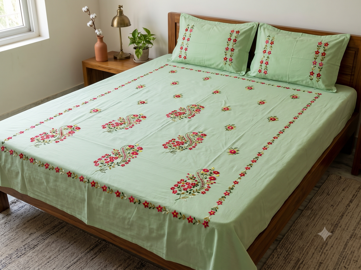 Chikonwala's Hand Embroidered Floral Design Bedsheet
