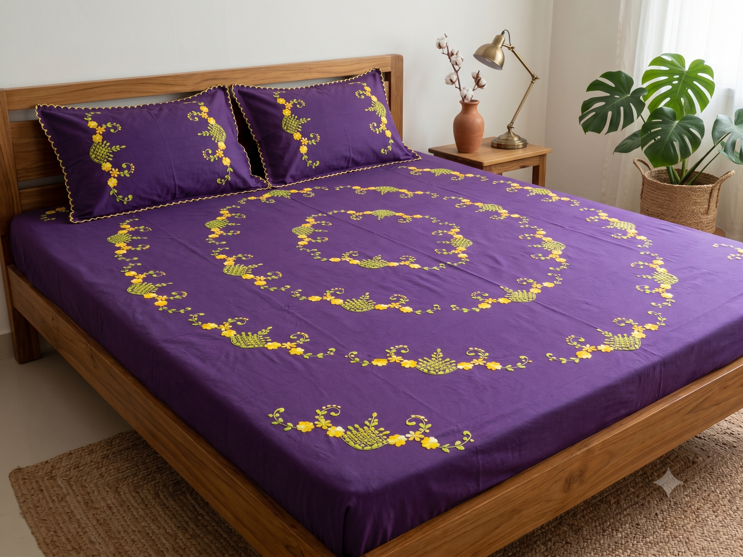 Chikonwala's Hand Embroidered Floral Design Bedsheet