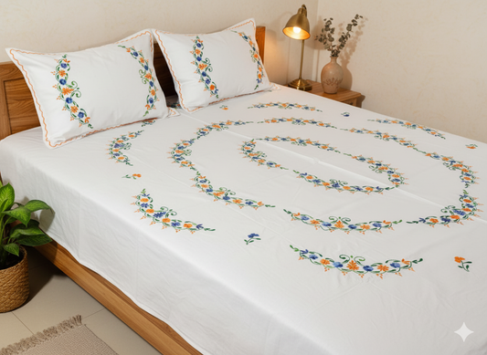 Chikonwala's Hand Embroidered Floral Design Bedsheet