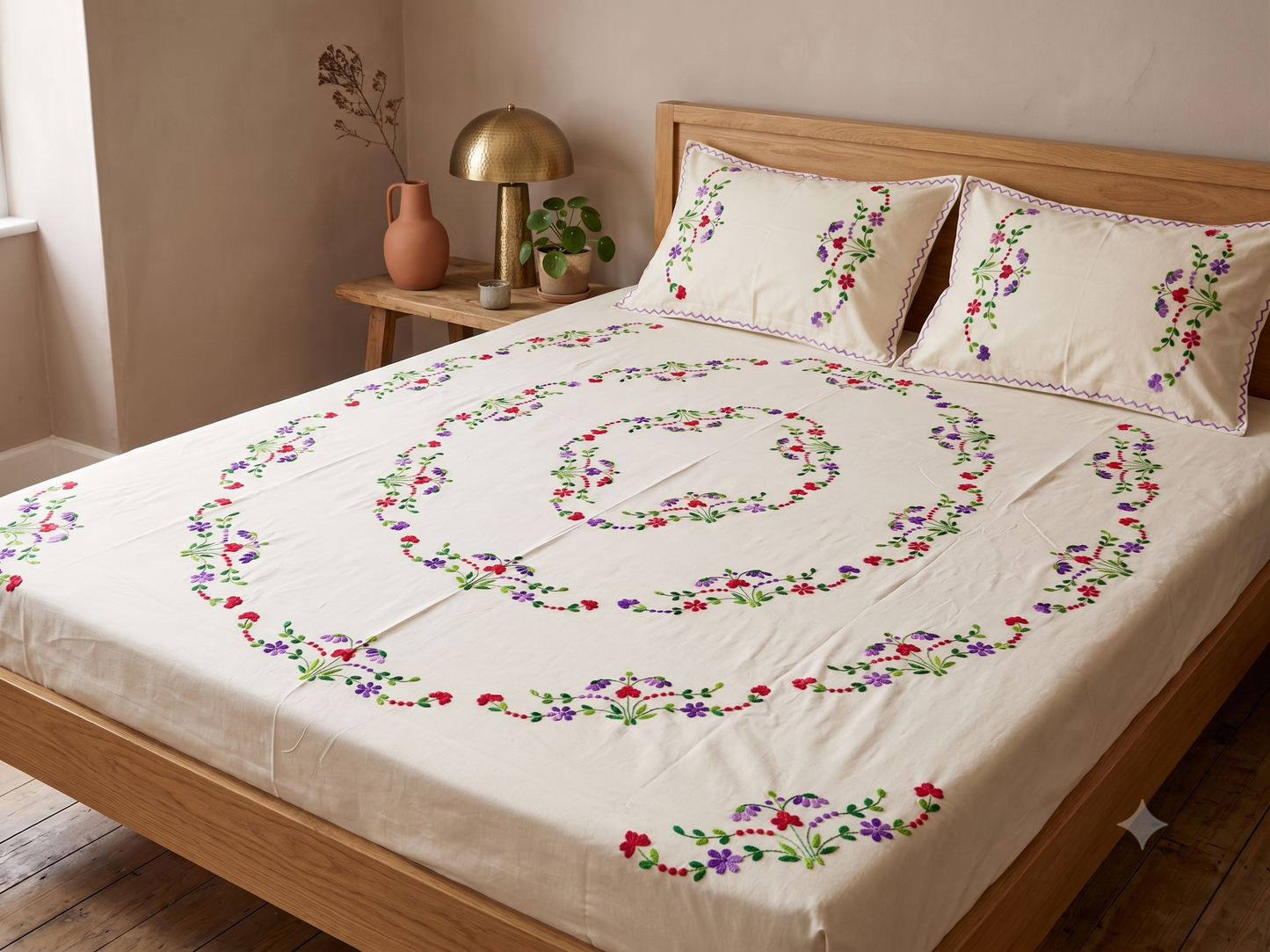 Chikonwala's Hand Embroidered Floral Design Bedsheet