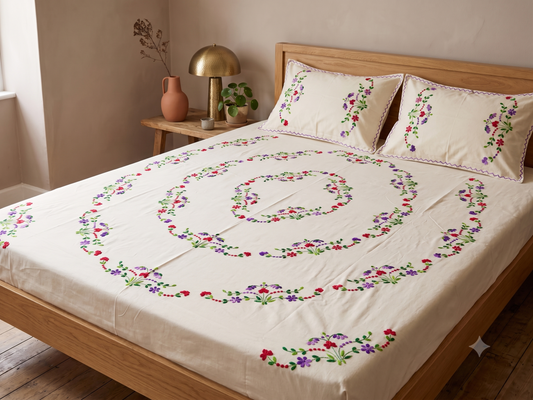 Chikonwala's Hand Embroidered Floral Design Bedsheet