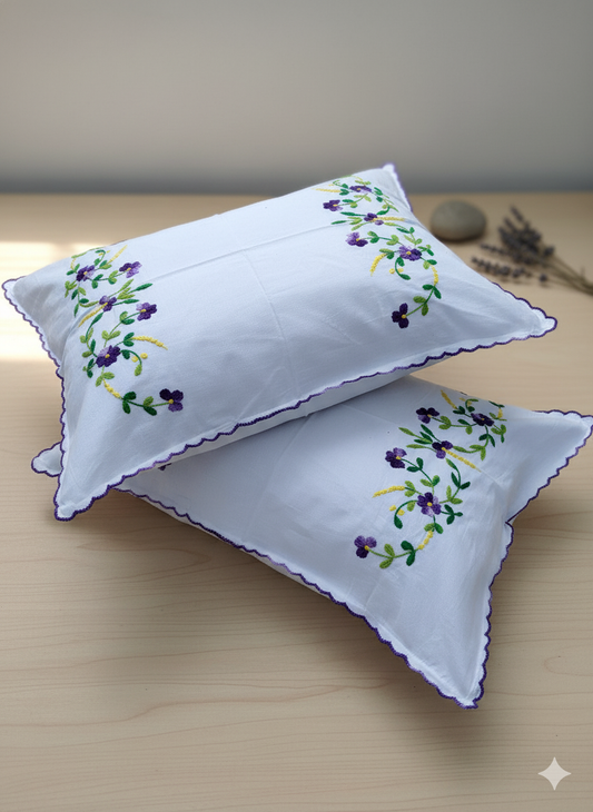 Chikonwala Hand-Embroidered Floral Pillow Cover Set– Set of 2