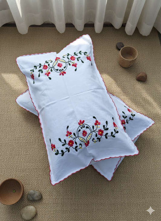 Chikonwala Hand-Embroidered Floral Pillow Cover Set– Set of 2