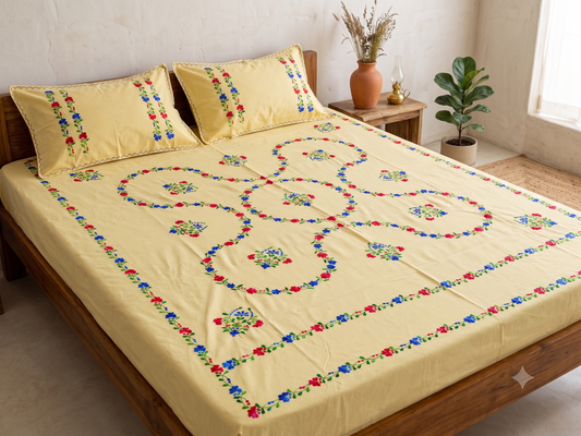 Chikonwala's Hand Embroidered Floral Design Bedsheet