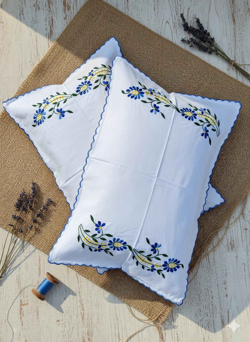 Chikonwala Hand-Embroidered Floral Pillow Cover Set– Set of 2