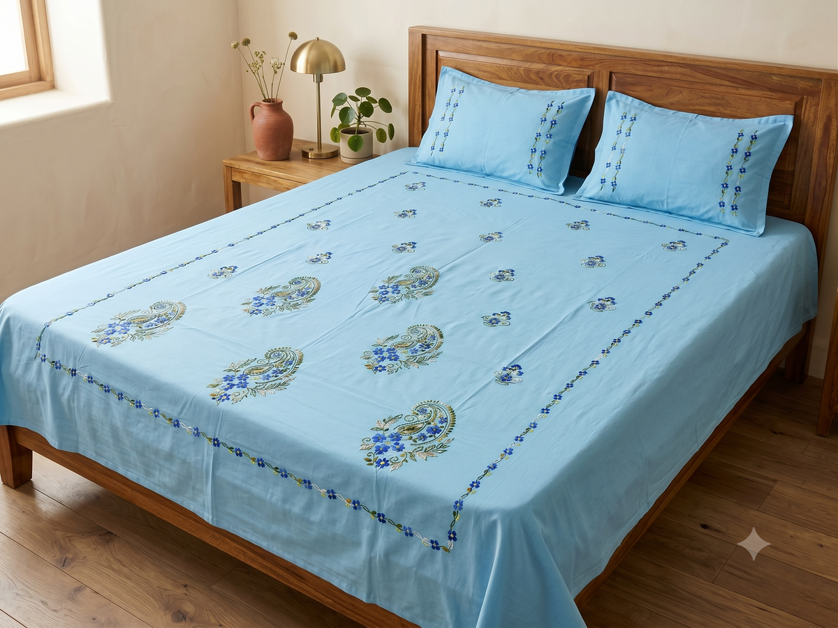 Chikonwala's Hand Embroidered Floral Design Bedsheet