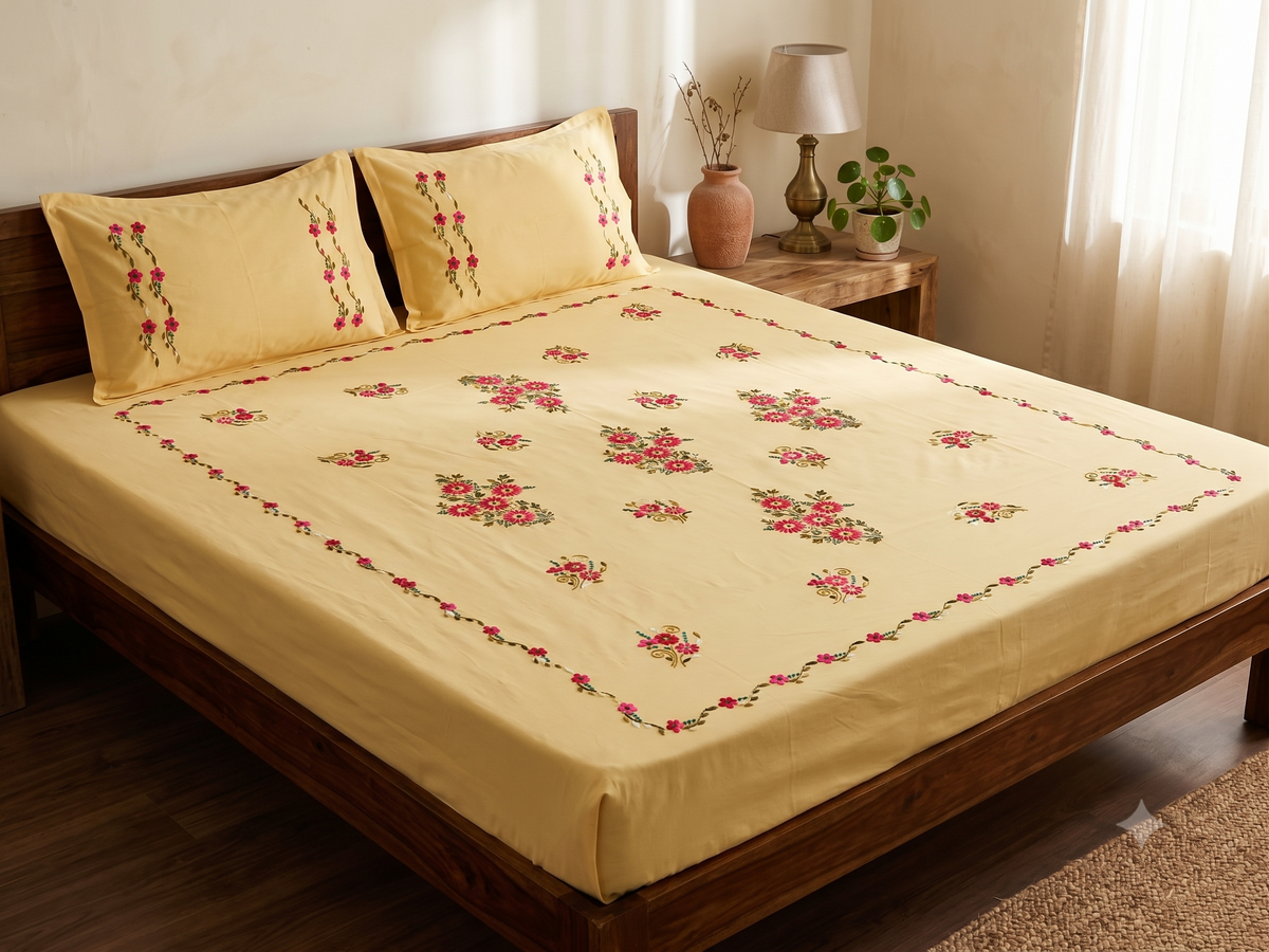 Chikonwala's Hand Embroidered Floral Design Bedsheet