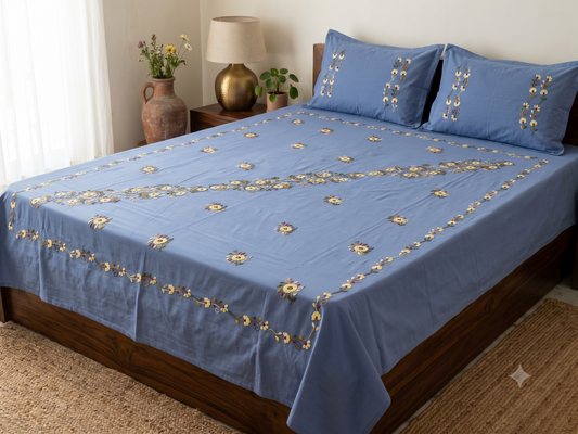 Chikonwala's Hand Embroidered Floral Design Bedsheet