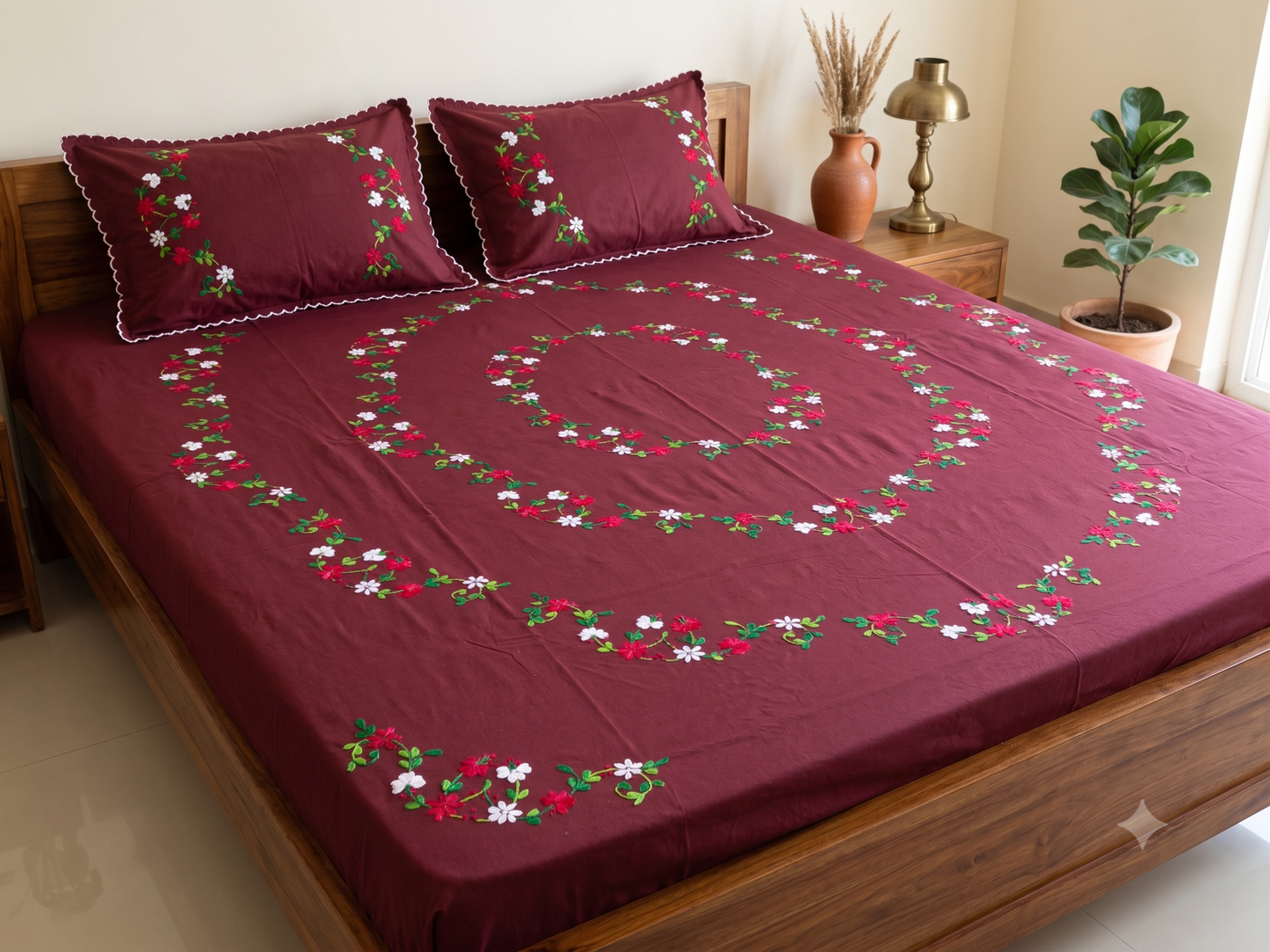 Chikonwala's Hand Embroidered Floral Design Bedsheet
