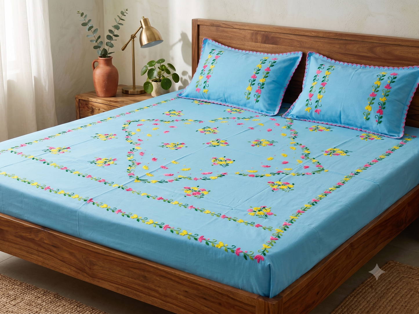 Chikonwala's Hand Embroidered Floral Design Bedsheet