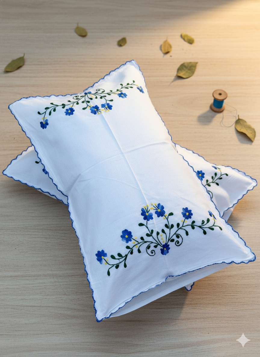 Chikonwala Hand-Embroidered Floral Pillow Cover Set– Set of 2