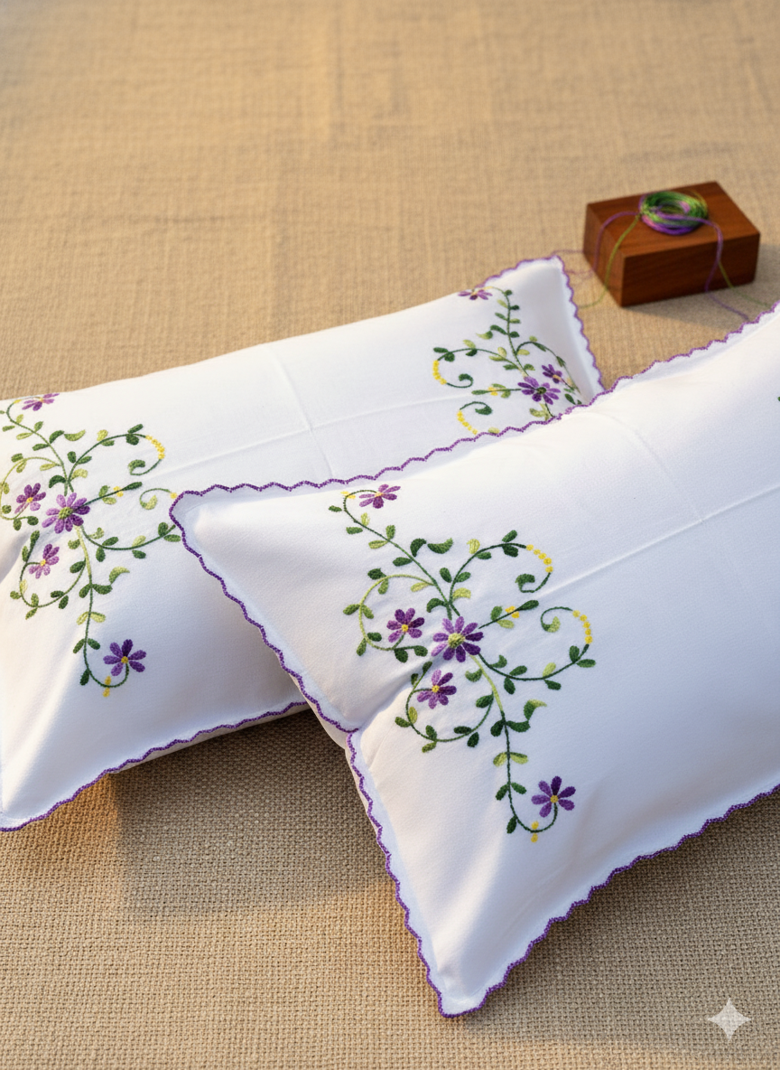 Chikonwala Hand-Embroidered Floral Pillow Cover Set– Set of 2